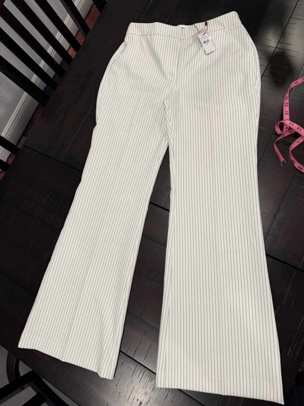 Express Cream Pinstripe Wide-Leg Trousers